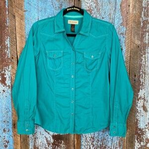 Bit & Bridle Teal Green Long Sleeve Button Down Top Size S
